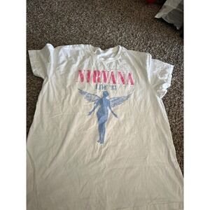 Nirvana Live 93 In Utero Angel Graphic Tee White Pink Blue XL Band Shirt